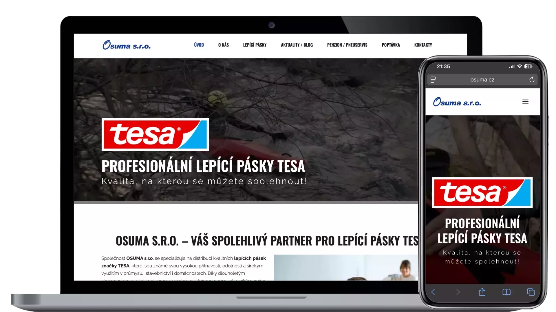 Tvorba webových stránek pro Osuma Liberec – distributor lepících pásek TESA, online poptávka